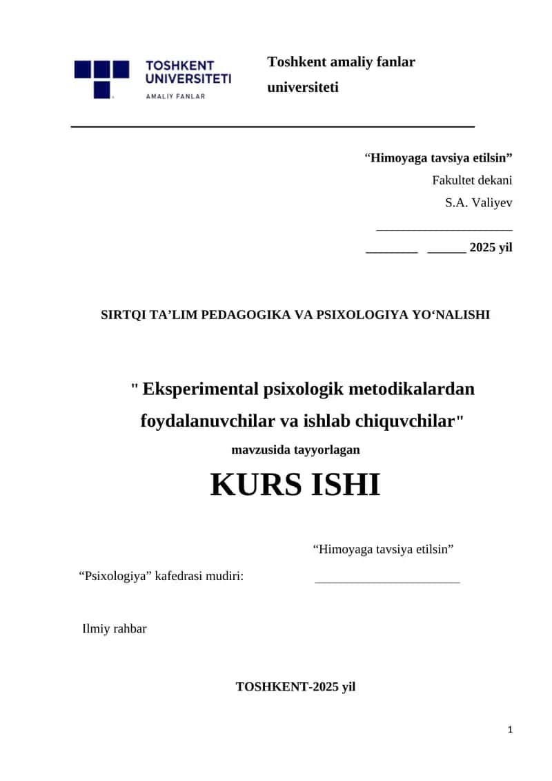 Eksperimental Psixologik Metodikalardan Foydalanuvchilar va Ishlab Chiquvchilar