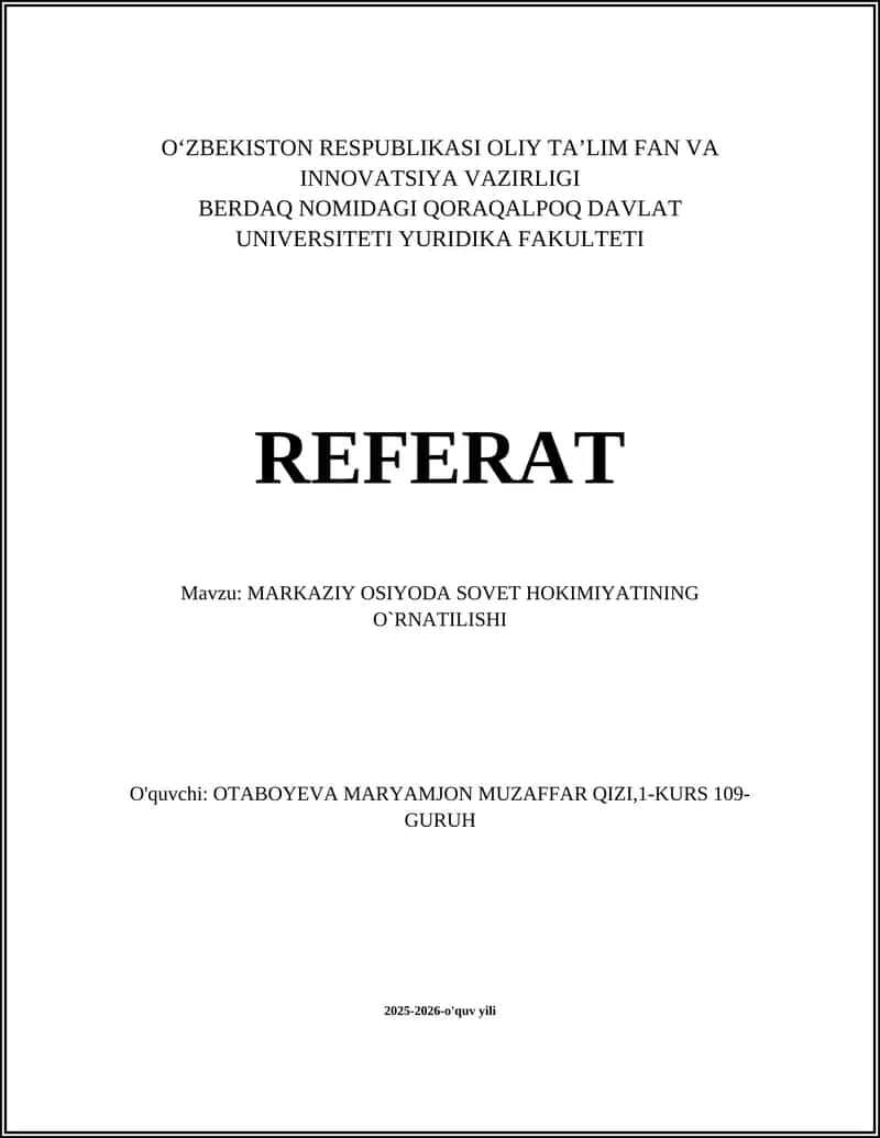 MARKAZIY OSIYODA SOVET HOKIMIYATINING O`RNATILISHI