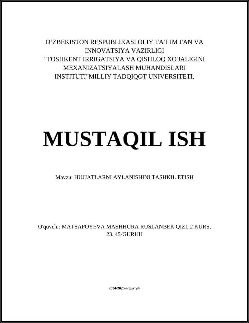 Hujjatlar aylanishini tashkil etish