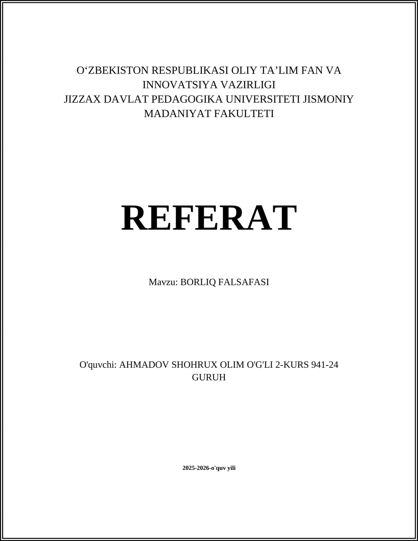 BORLIQ FALSAFASI