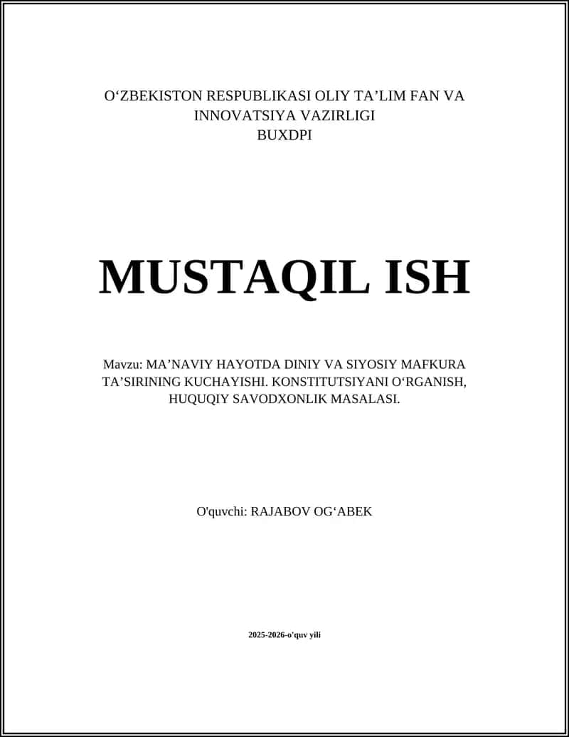 MA’NAVIY HAYOTDA DINIY VA SIYOSIY MAFKURA TA’SIRINING KUCHAYISHI