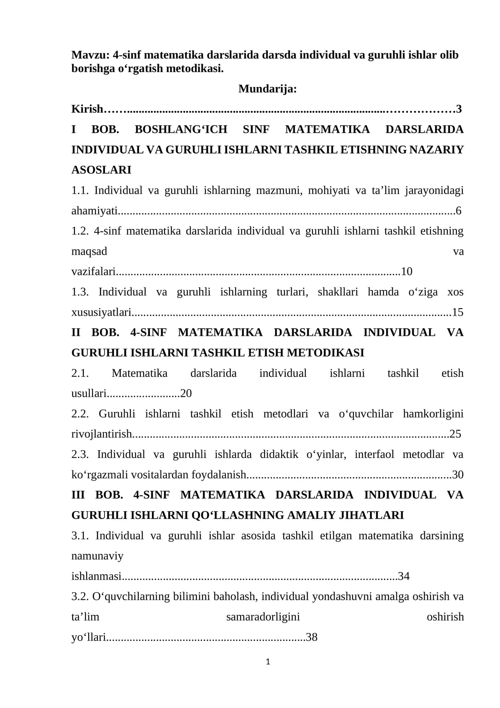 4-sinf matematika darslarida darsda individual va guruhli ishlar olib borishga o'rgatish metodikasi