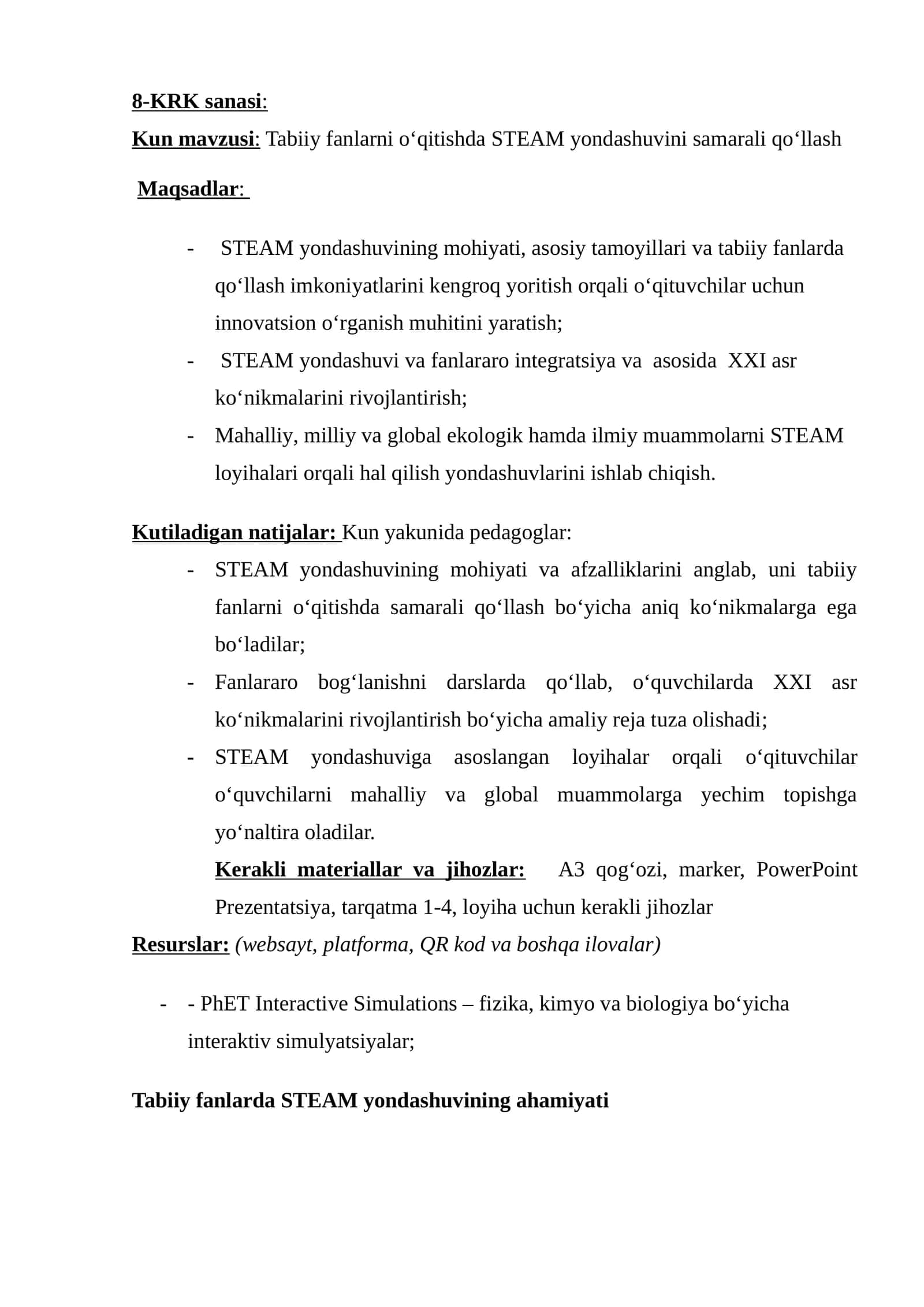 Tabiiy fanlarni o‘qitishda STEAM yondashuvini samarali qo‘llash