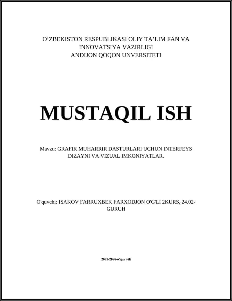GRAFIK MUHARRIR DASTURLARI UCHUN INTERFEYS DIZAYNI VA VIZUAL IMKONIYATLAR