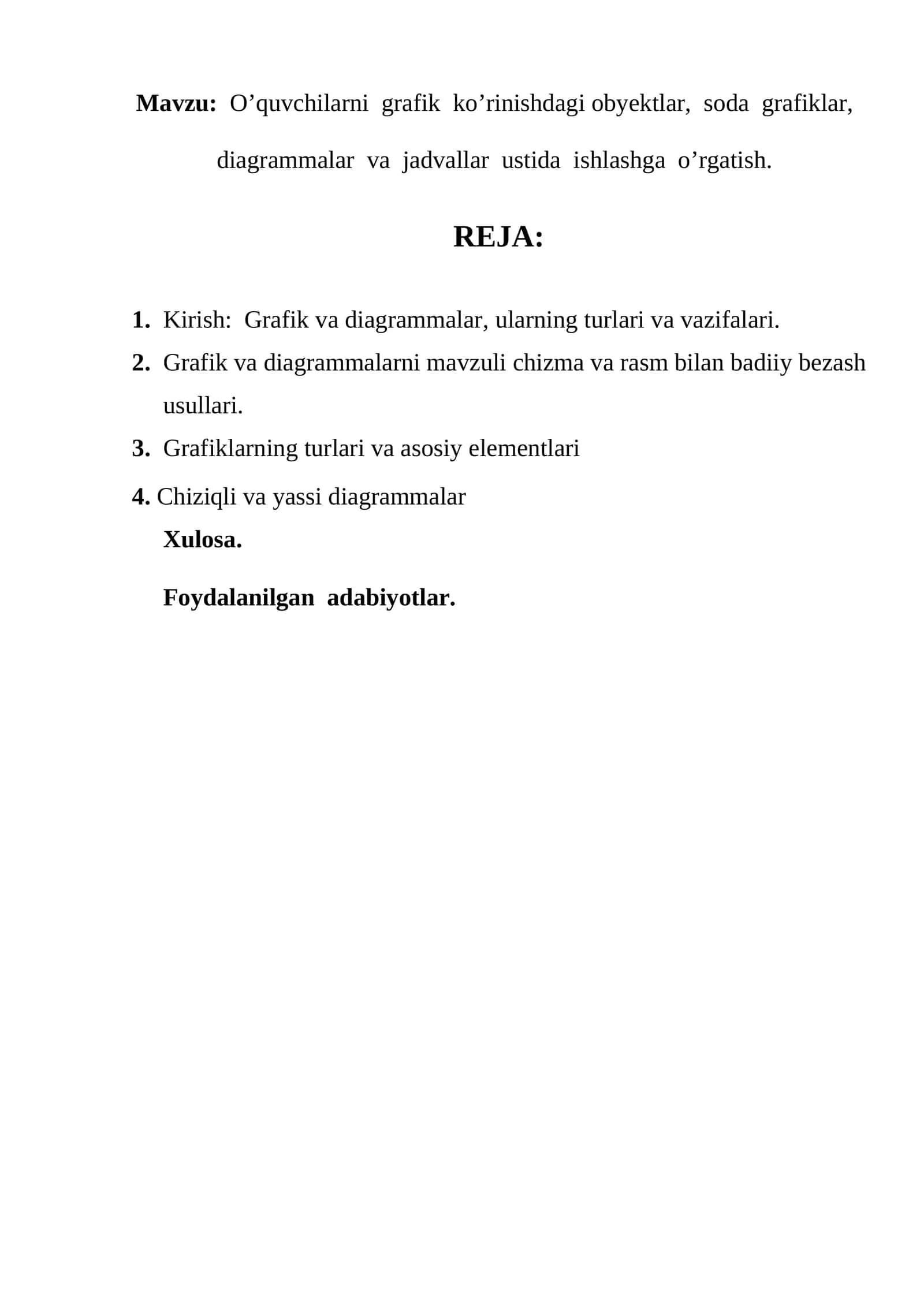 Grafik va diagrammalar ustida ishlashning asosiy prinsiplari