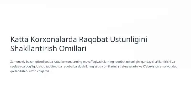 Raqobat va Raqobatbardoshlik Asoslari