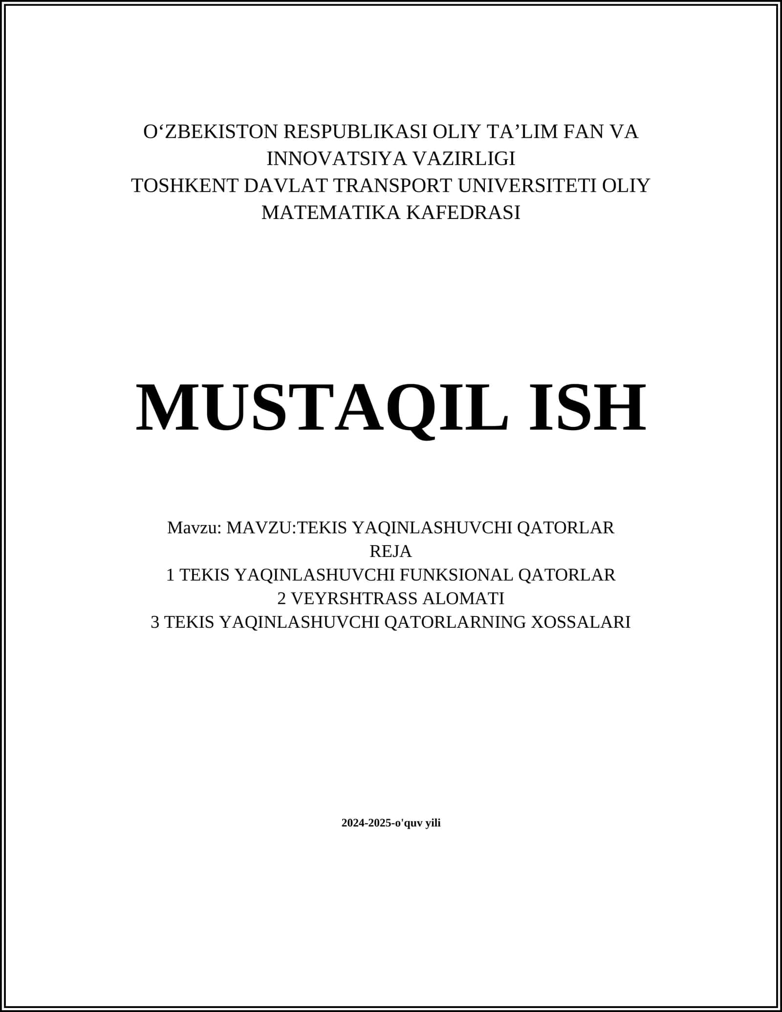 TEKIS YAQINLASHUVCHI QATORLAR