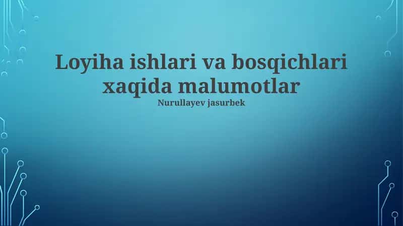 Loyiha ishlari va bosqichlari xaqida malumotlar