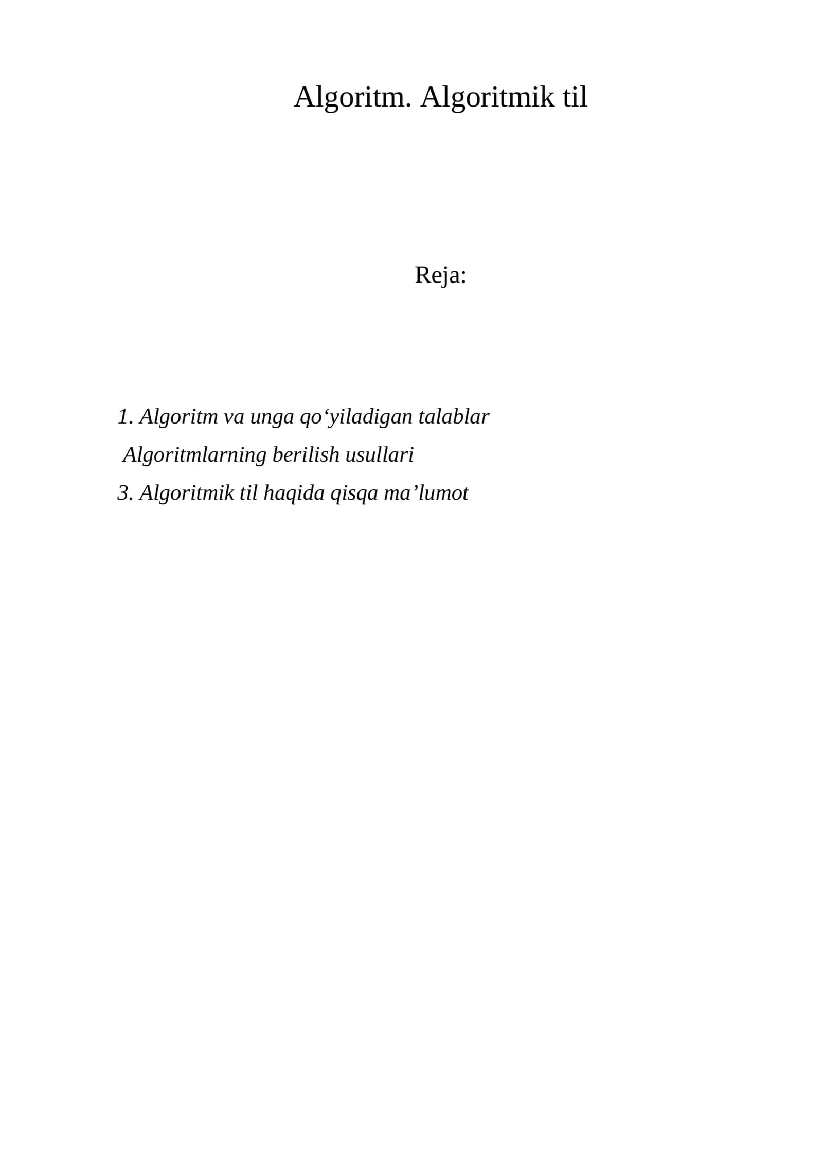 Algoritm. Algoritmik til