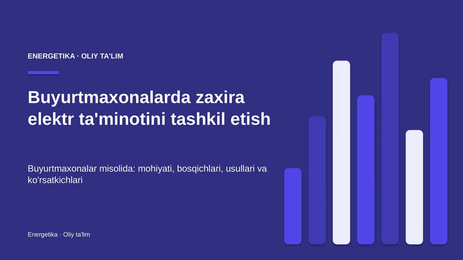 Buyurtmaxonalarda zaxira elektr ta'minotini tashkil etish
