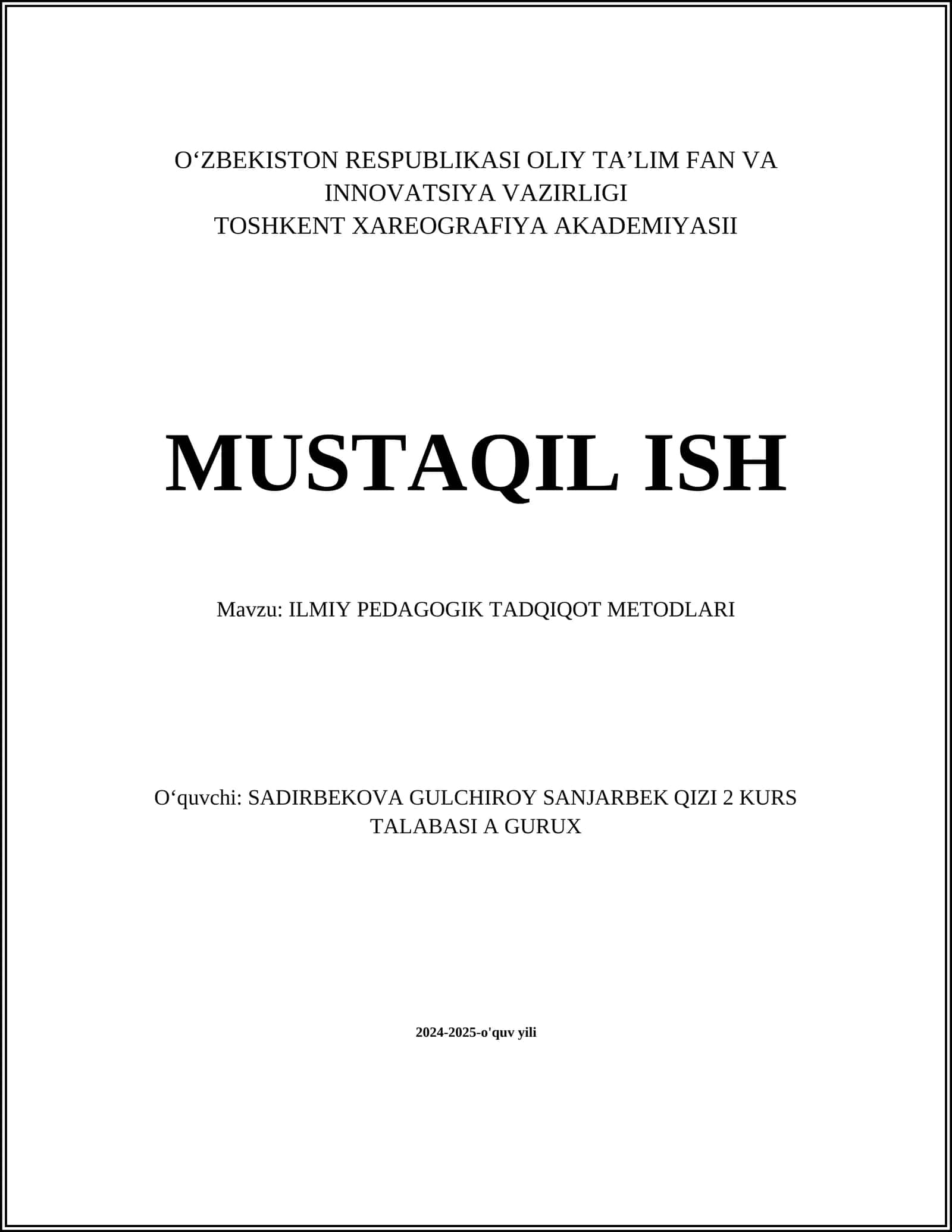 ILMIY PEDAGOGIK TADQIQOT METODLARI