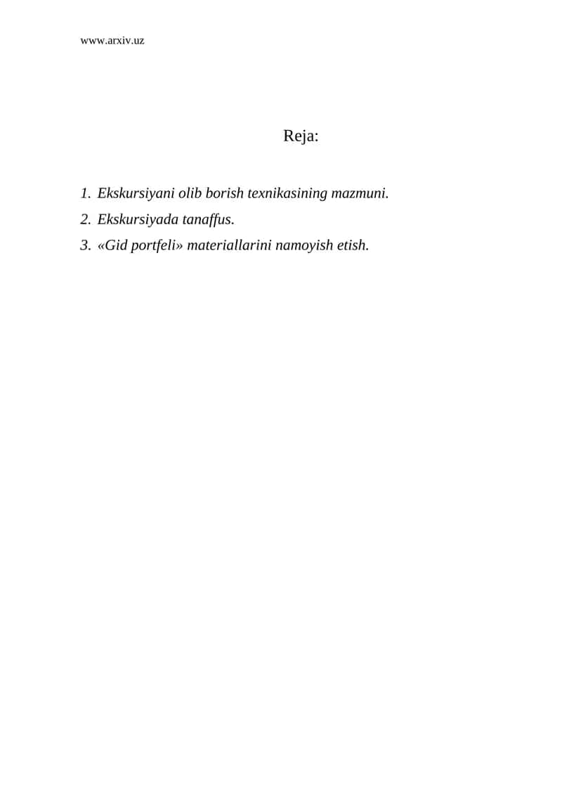 Ekskursiyani olib borish texnikasi
