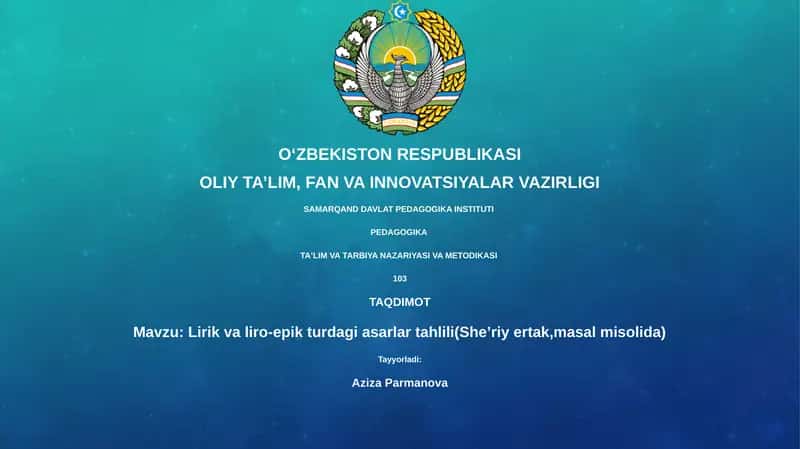 Lirik va liro-epik turdagi asarlar tahlili(Sheʼriy ertak,masal misolida)