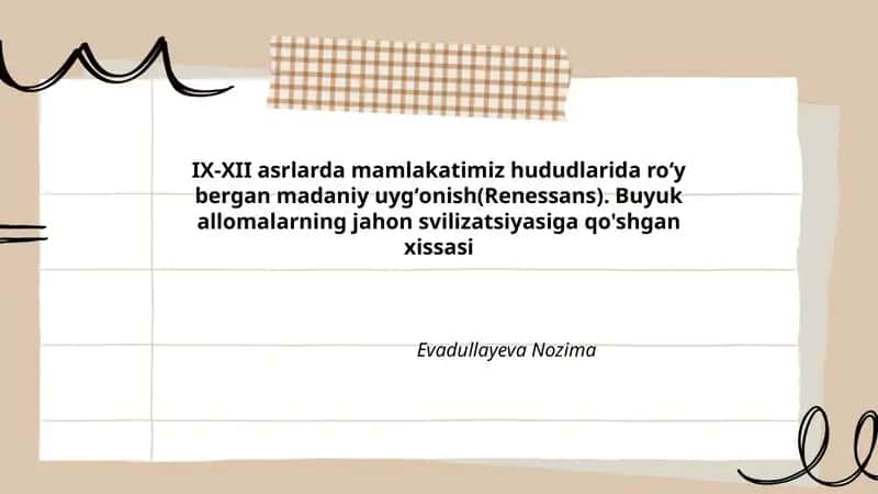IX-XII asrlarda mamlakatimiz hududlarida roʻy bergan madaniy uygʻonish(Renessans)