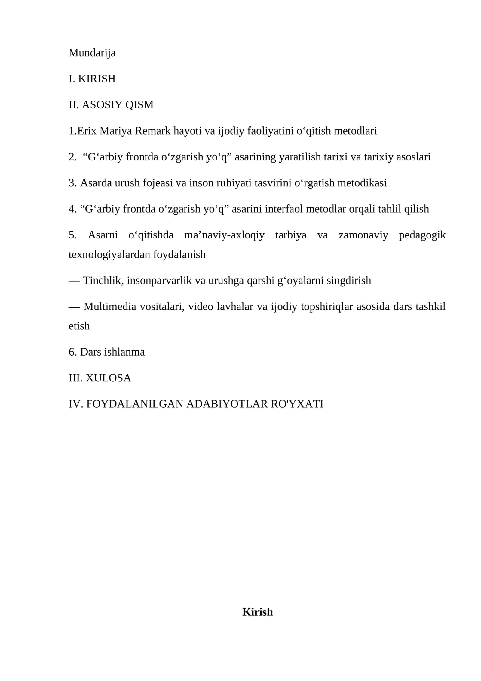 Erix Mariya Remark hayoti va ijodiy faoliyatini o‘qitish metodlari