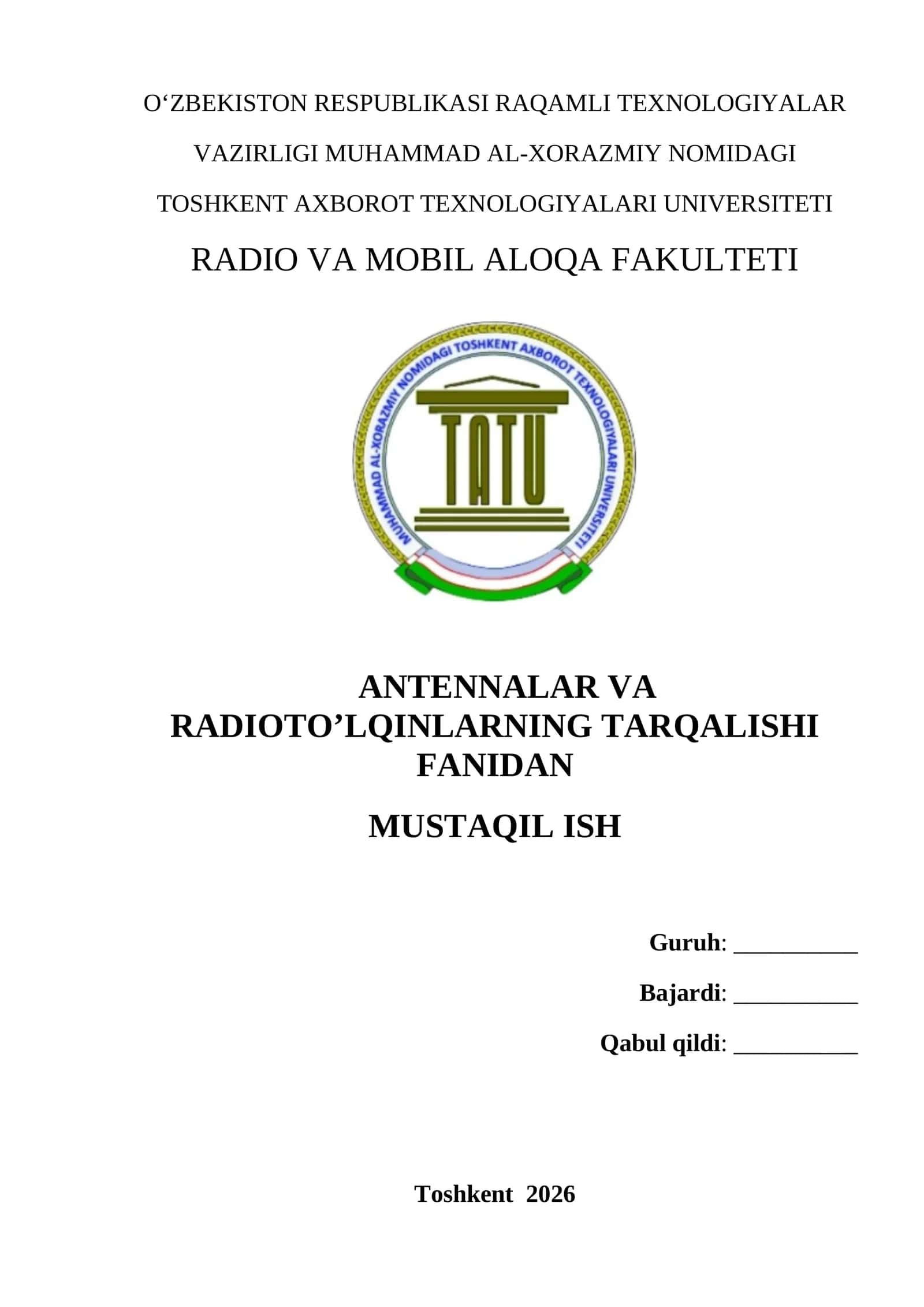 UQT diapazonidagi vibratorli antennalarning konstruktiv xususiyatlari, parametrlari va xarakteristikalari