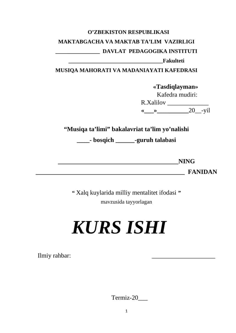 Xalq kuylarida milliy mentalitet ifodasi