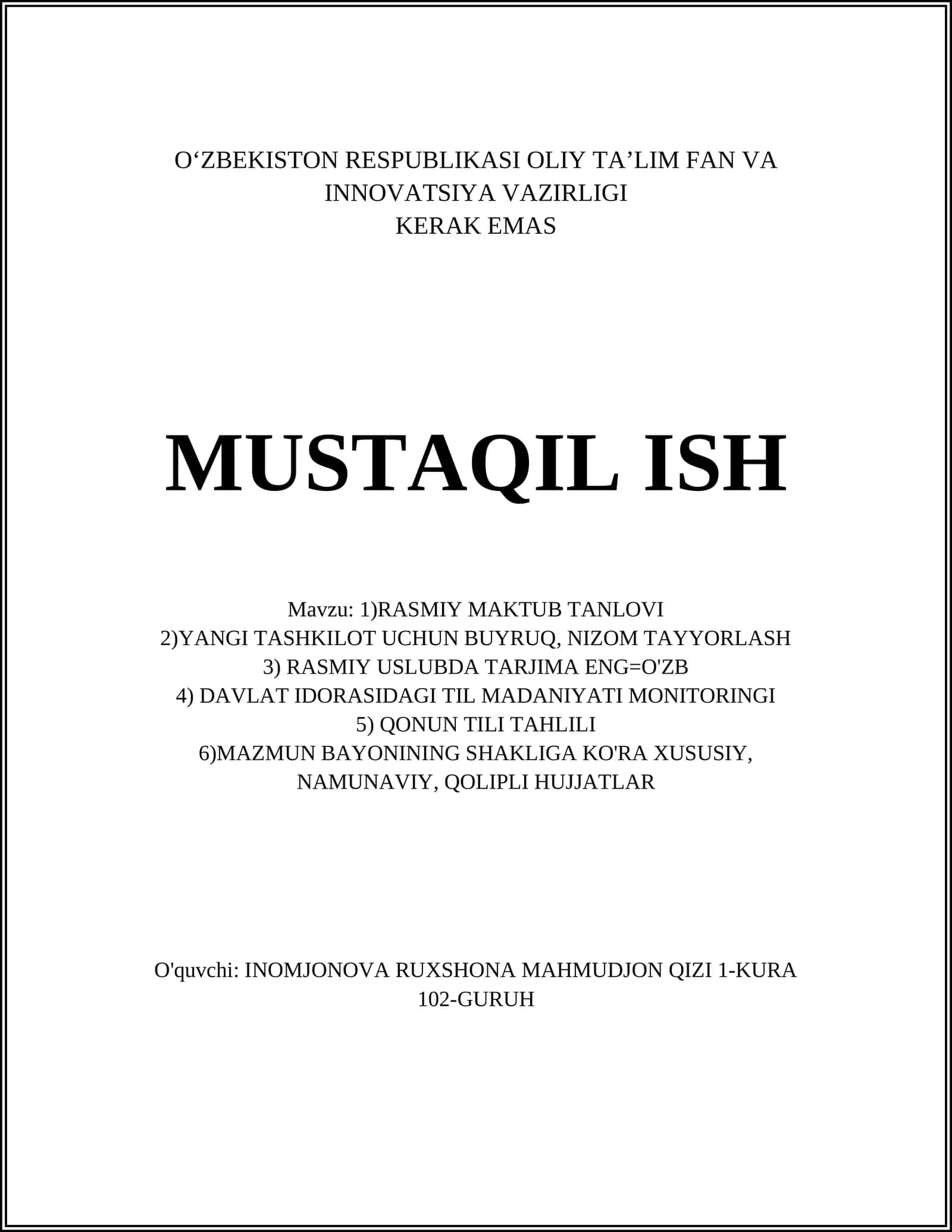 RASMIY MAKTUB TANLOVI