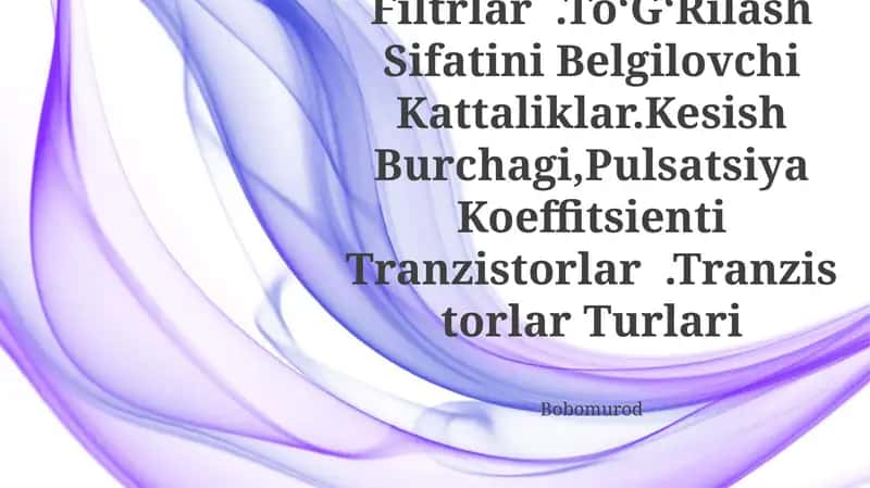 To'G'rilash Simlarida Tekislovchi Filtrlar
