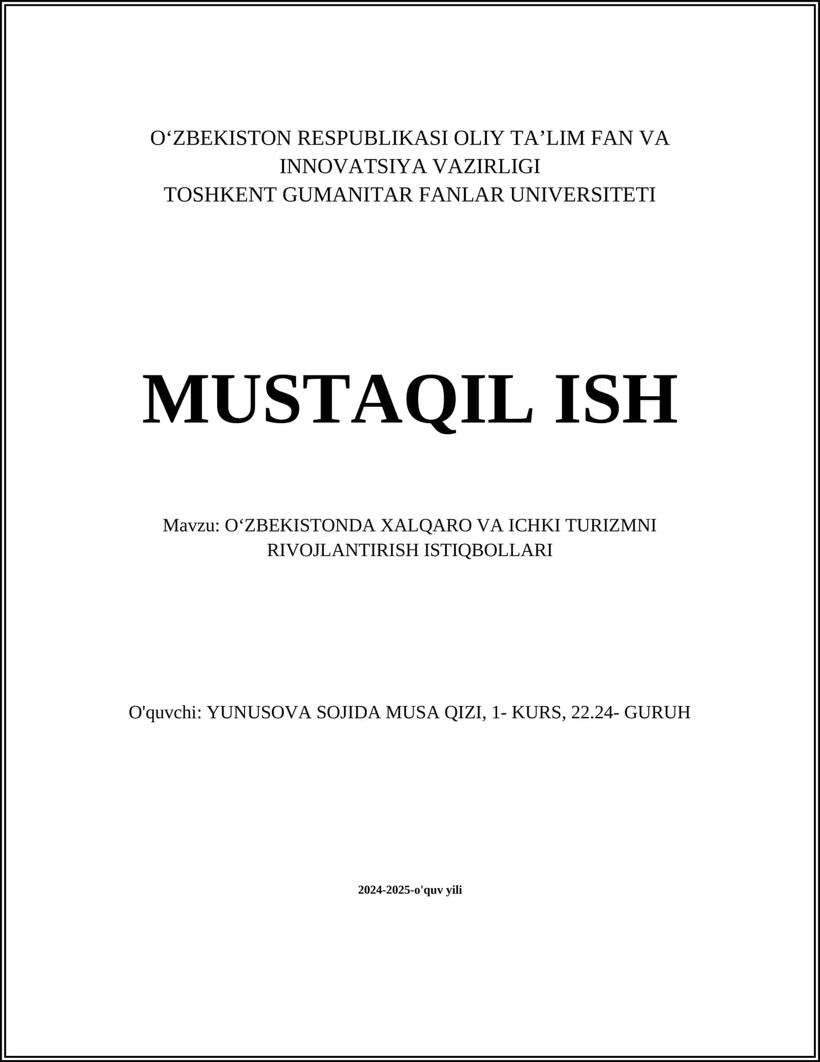 O'zbekistonda Xalqaro va Ichki Turizmni Rivojlantirish Istiqbollari