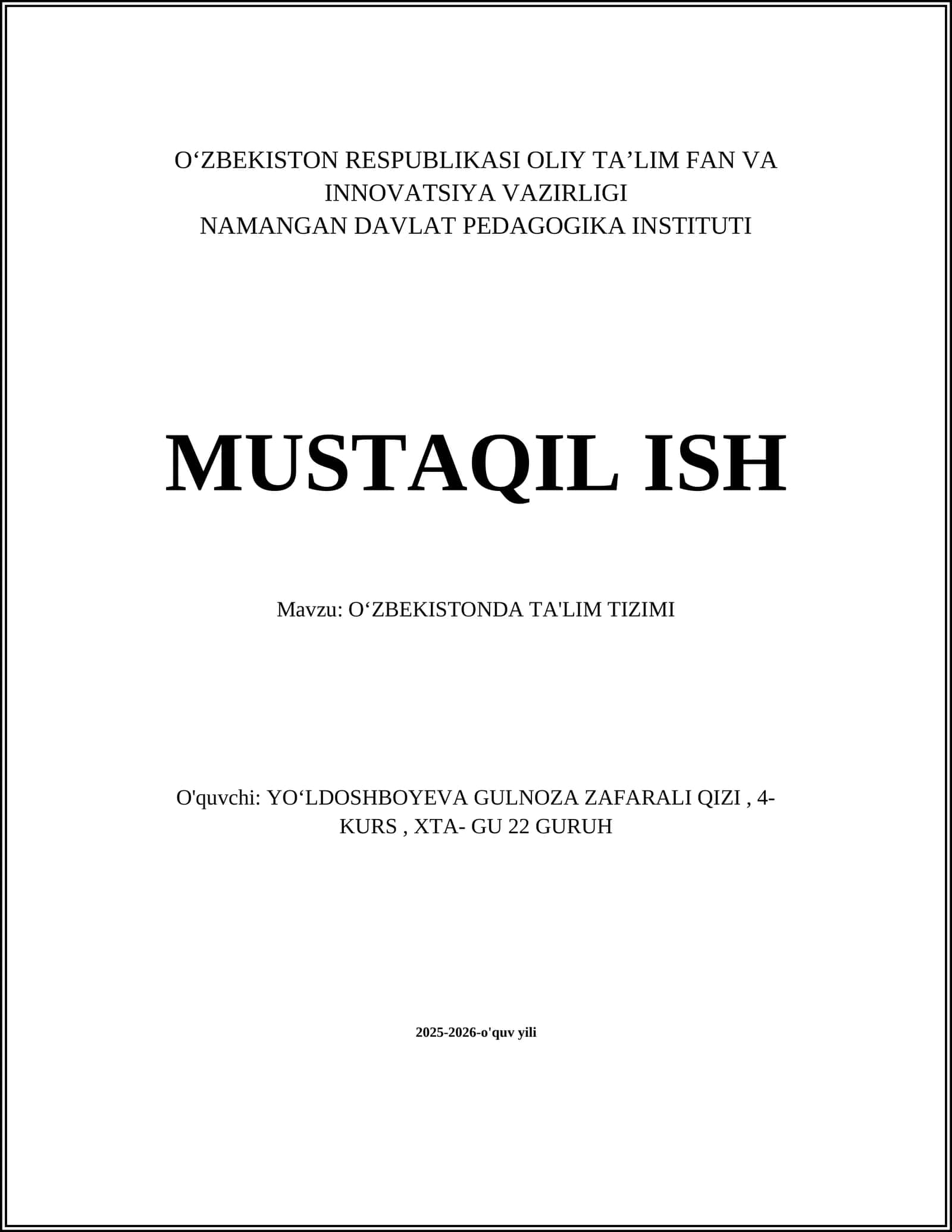 OʻZBEKISTONDA TA'LIM TIZIMI