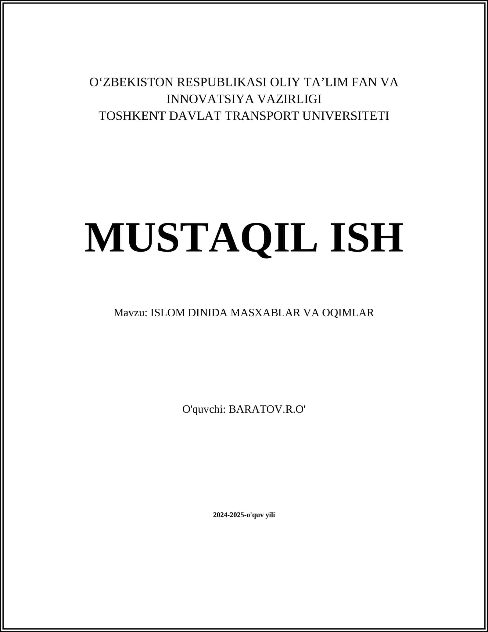 ISLOM DINIDA MASXABLAR VA OQIMLAR