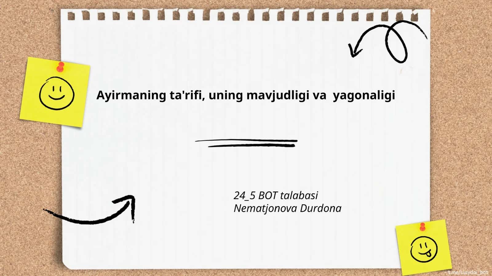 Ayirmaning ta'rifi, uning mavjudligi va yagonaligi