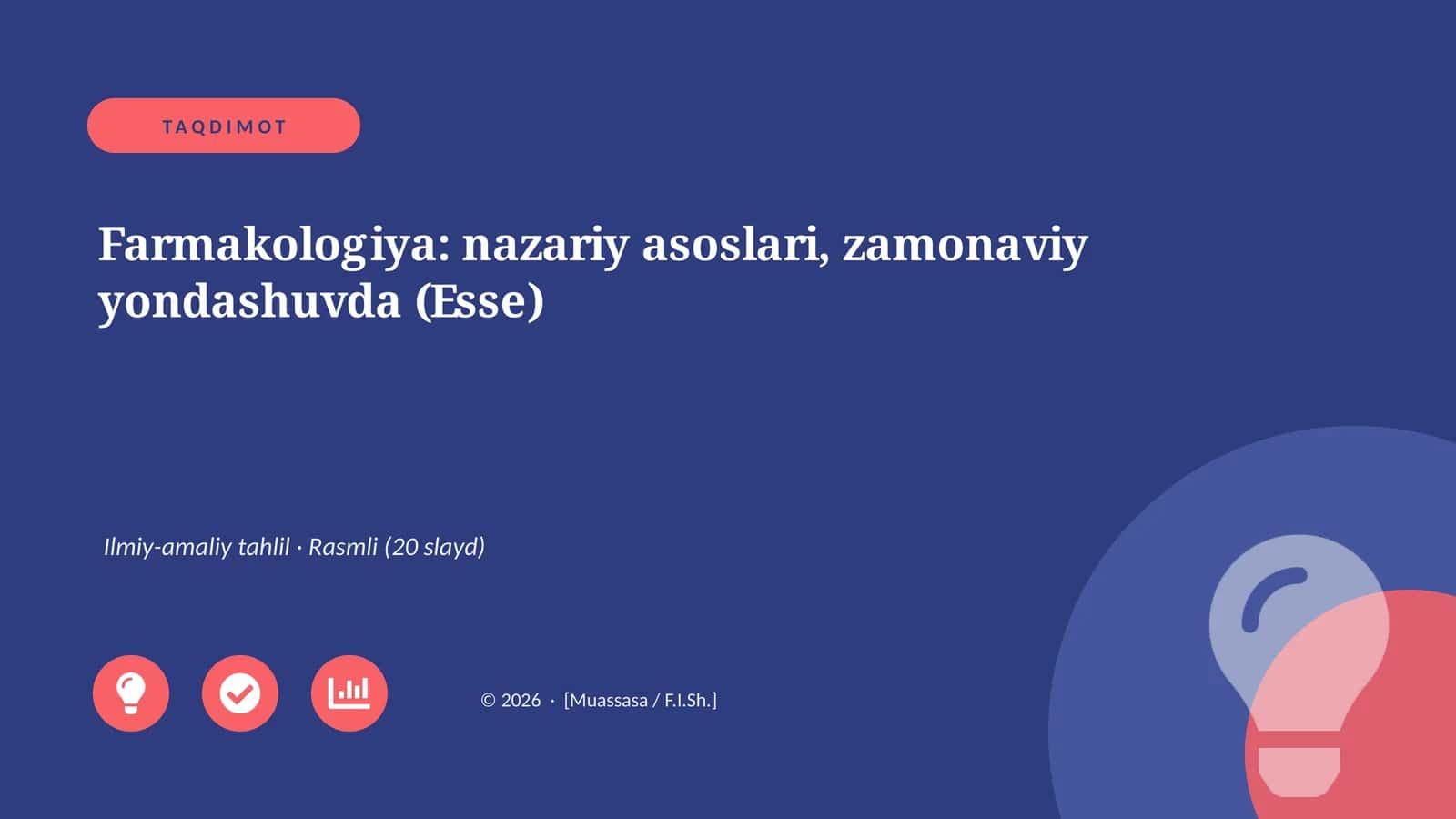 Farmakologiya: nazariy asoslari, zamonaviy yondashuvda (Esse)
