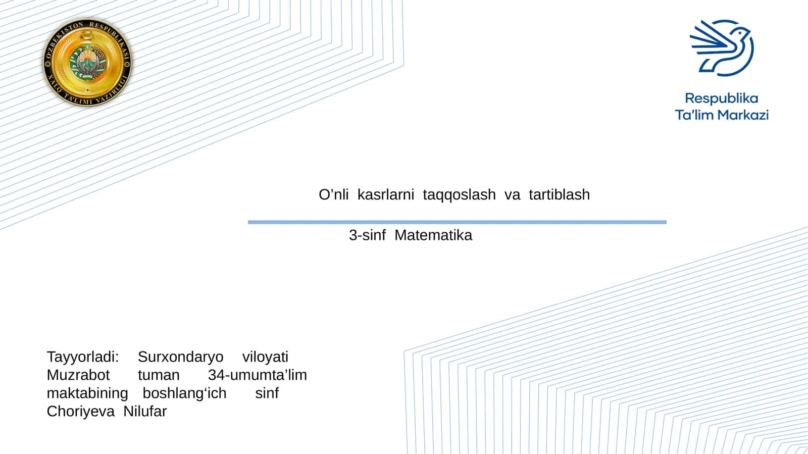 3-sinf Matematika Taqqoslash va tartiblash