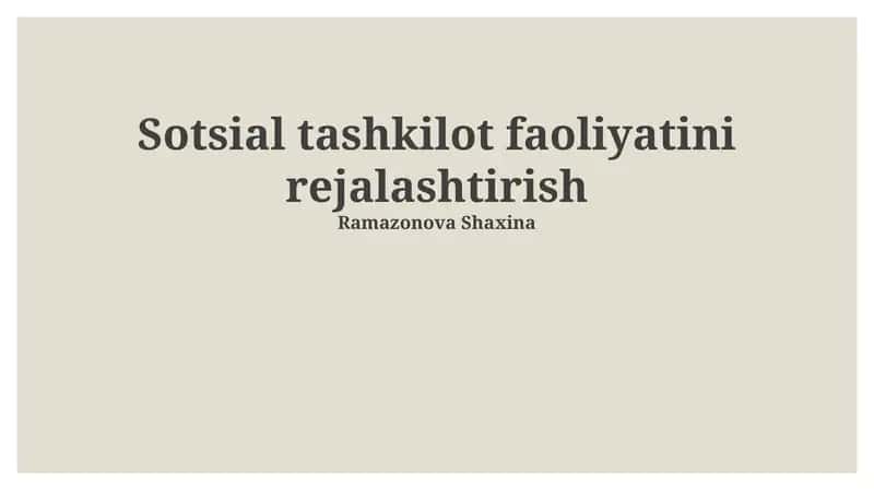 Sotsial tashkilot faoliyatini rejalashtirish