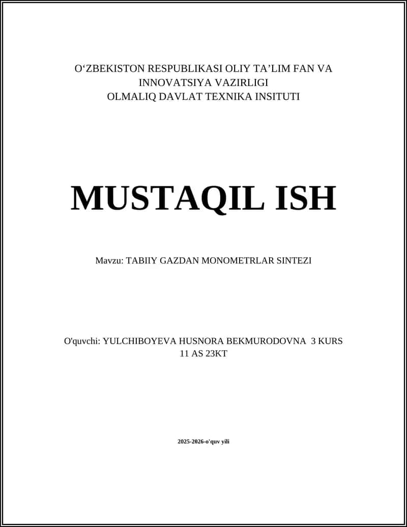 Metandan monometrlarga konversiya
