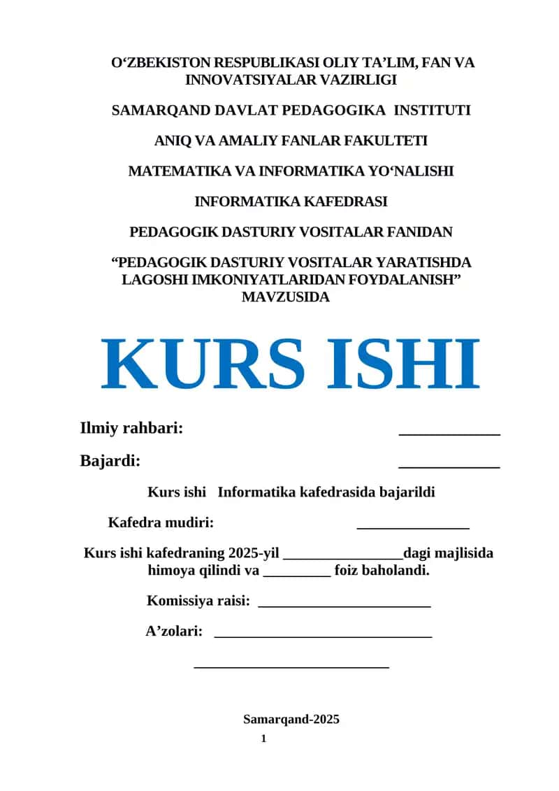 PEDAGOGIK DASTURIY VOSITALAR YARATISHDA LAGOSHI IMKONIYATLARIDAN FOYDALANISH