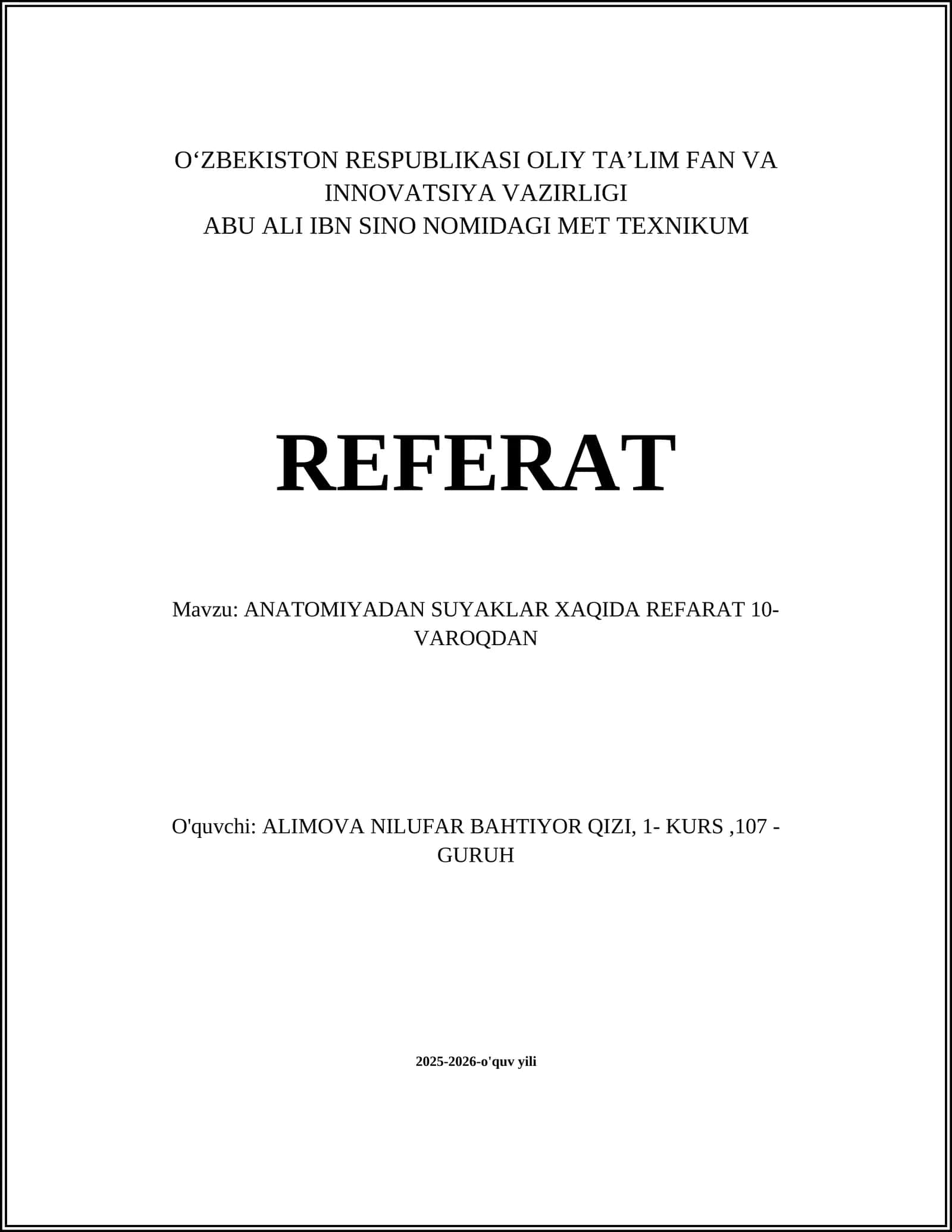 ANATOMIYADAN SUYAKLAR XAQIDA REFARAT