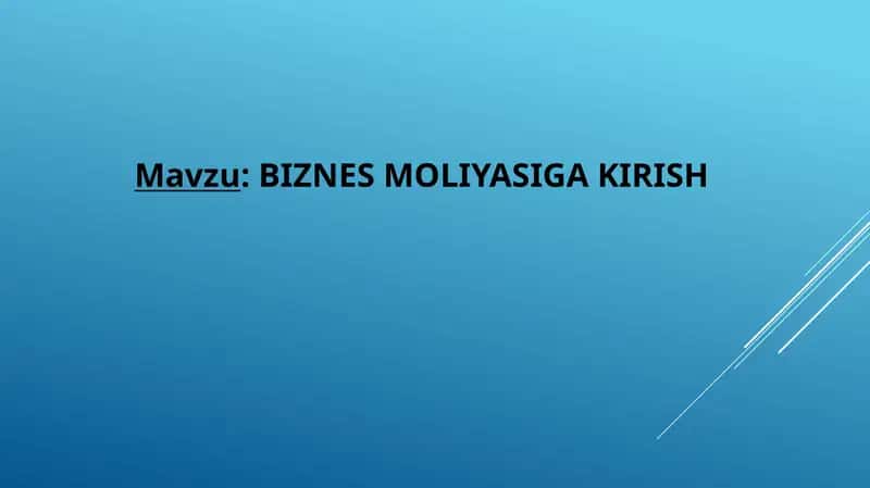 BIZNES MOLIYASIGA KIRISH