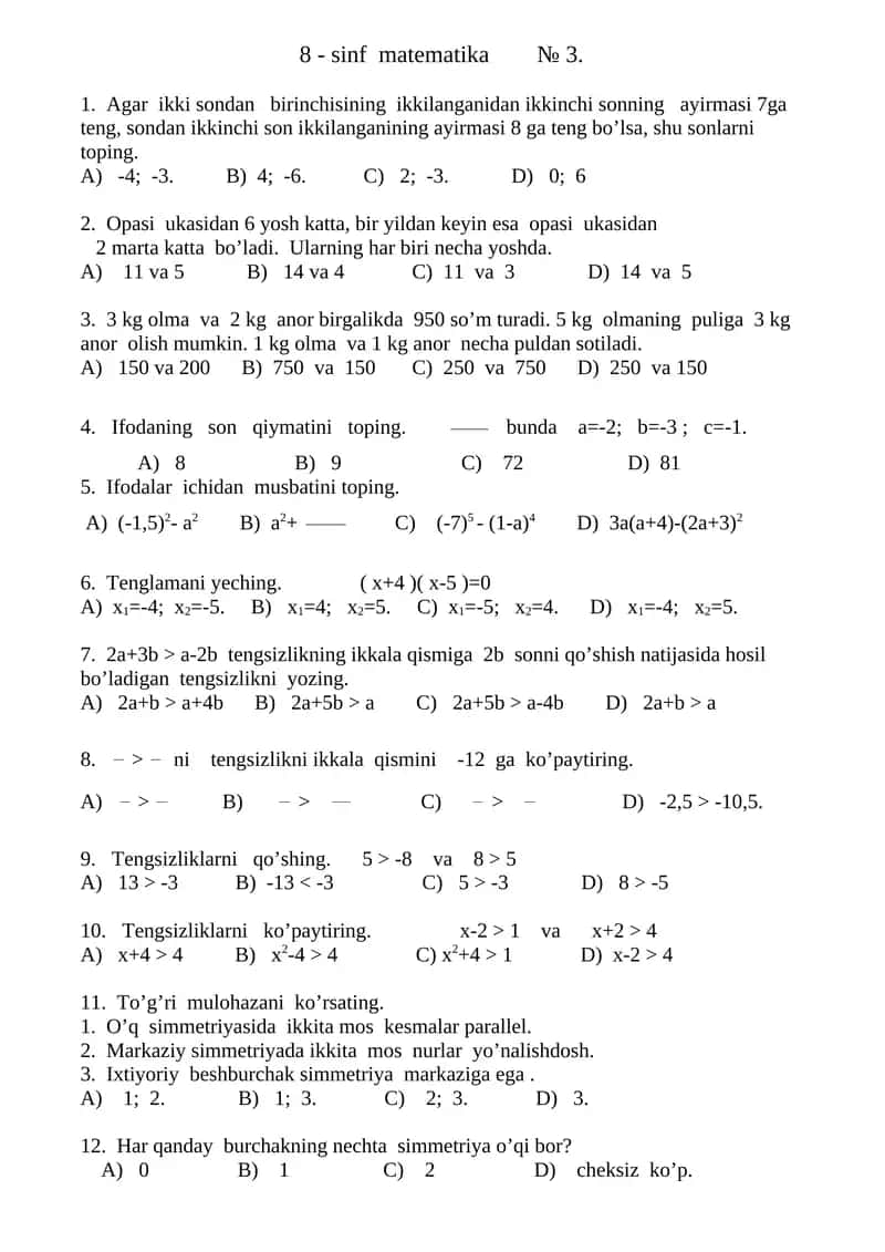 8 - sinf matematika № 3