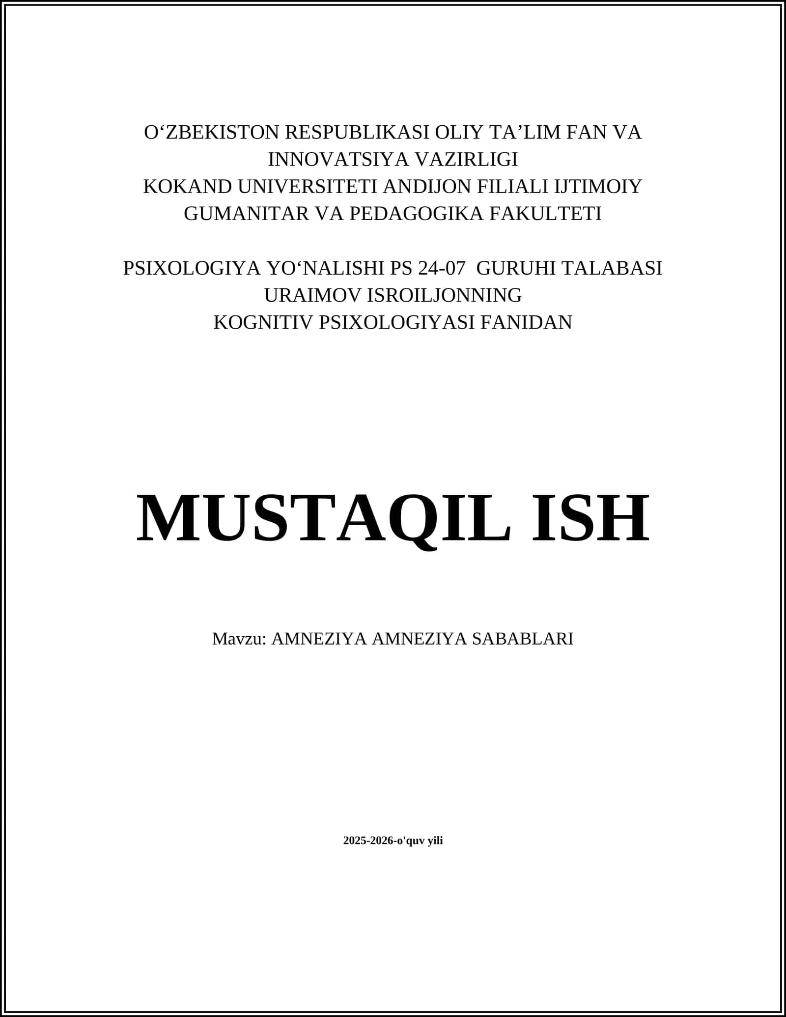 AMNEZIYA AMNEZIYA SABABLARI