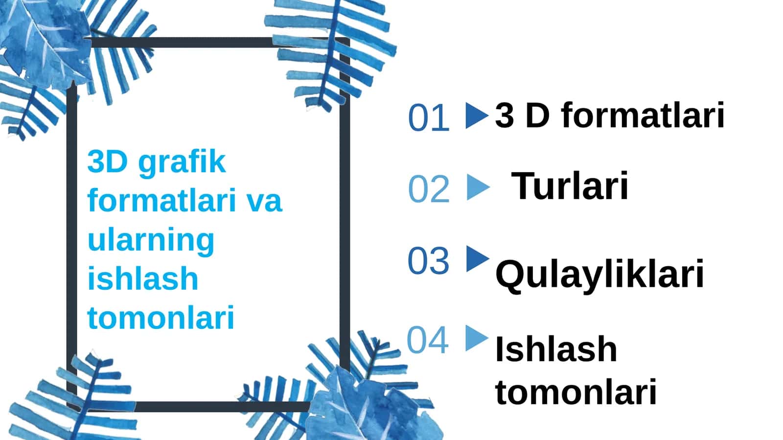 3D grafik formatlari va ularning ishlash tomonlari