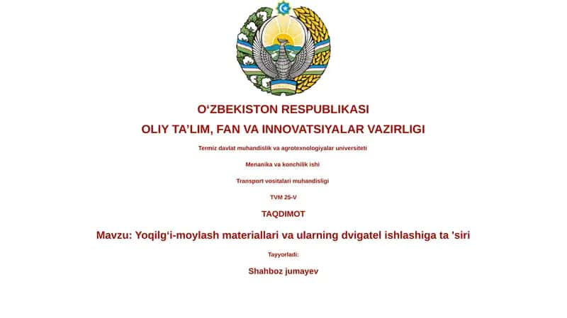 Yoqilgʻi-moylash materiallari va ularning dvigatel ishlashiga ta 'siri