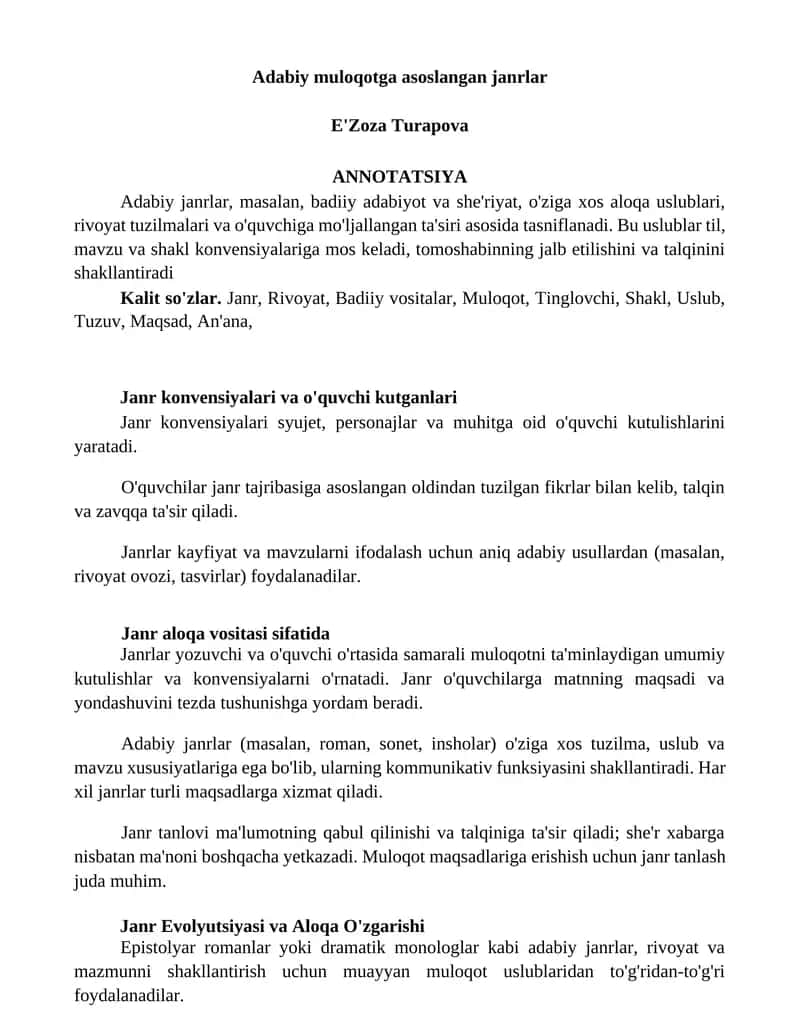 Adabiy muloqotga asoslangan janrlar