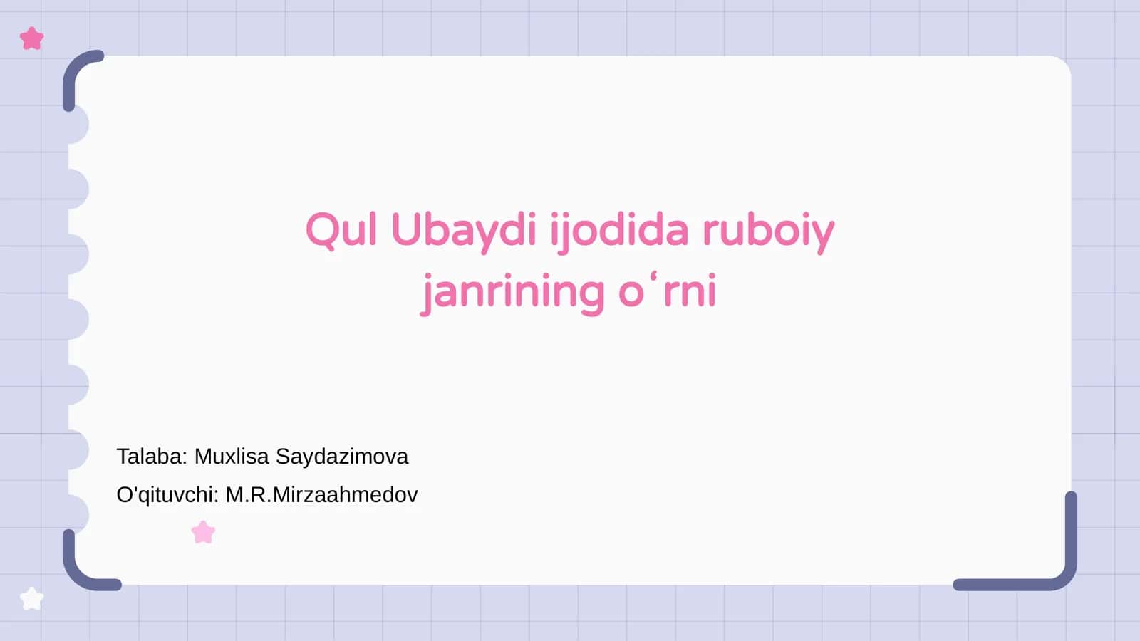 Qul Ubaydi ijodida ruboiy janrining oʻrni
