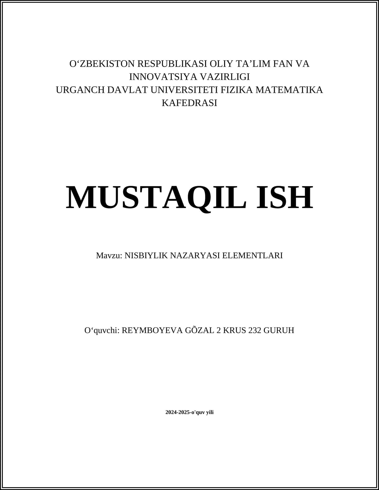 NISBIYLIK NAZARYASI ELEMENTLARI