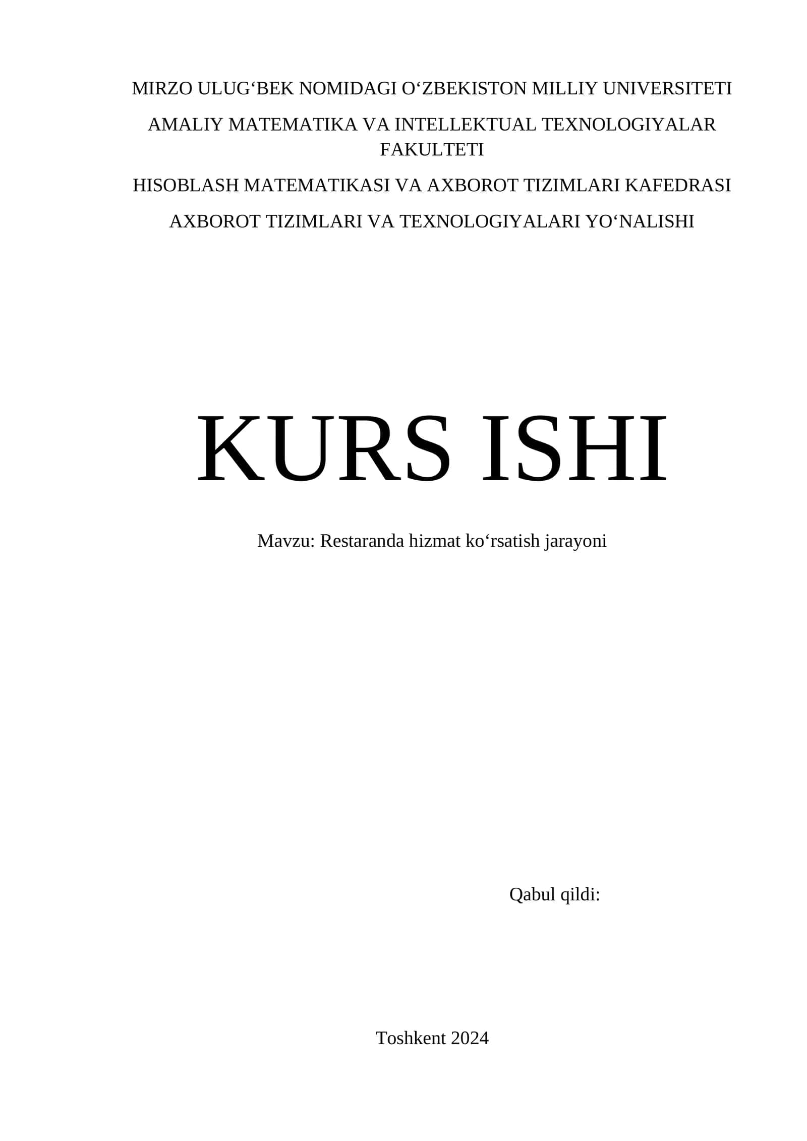Restoranda xizmat ko‘rsatish jarayoni