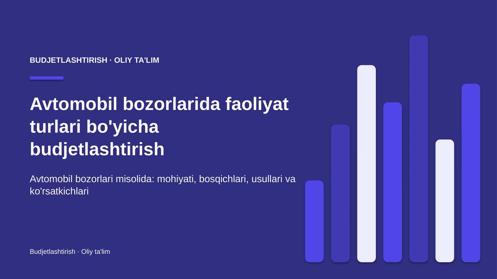 Avtomobil bozorlarida faoliyat turlari bo'yicha budjetlashtirish