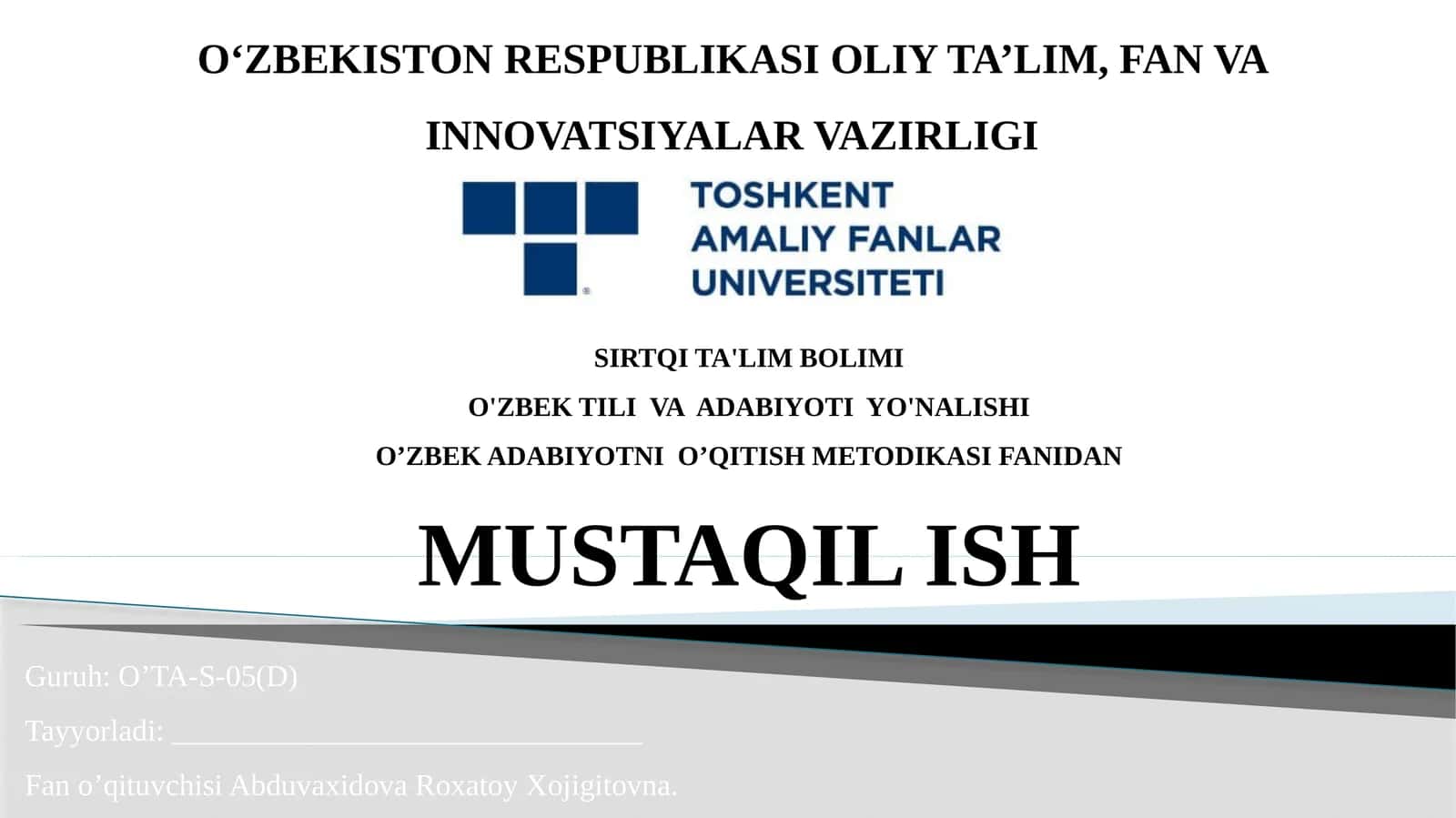 O'zbek adabiyotni o'qitish metodikasi