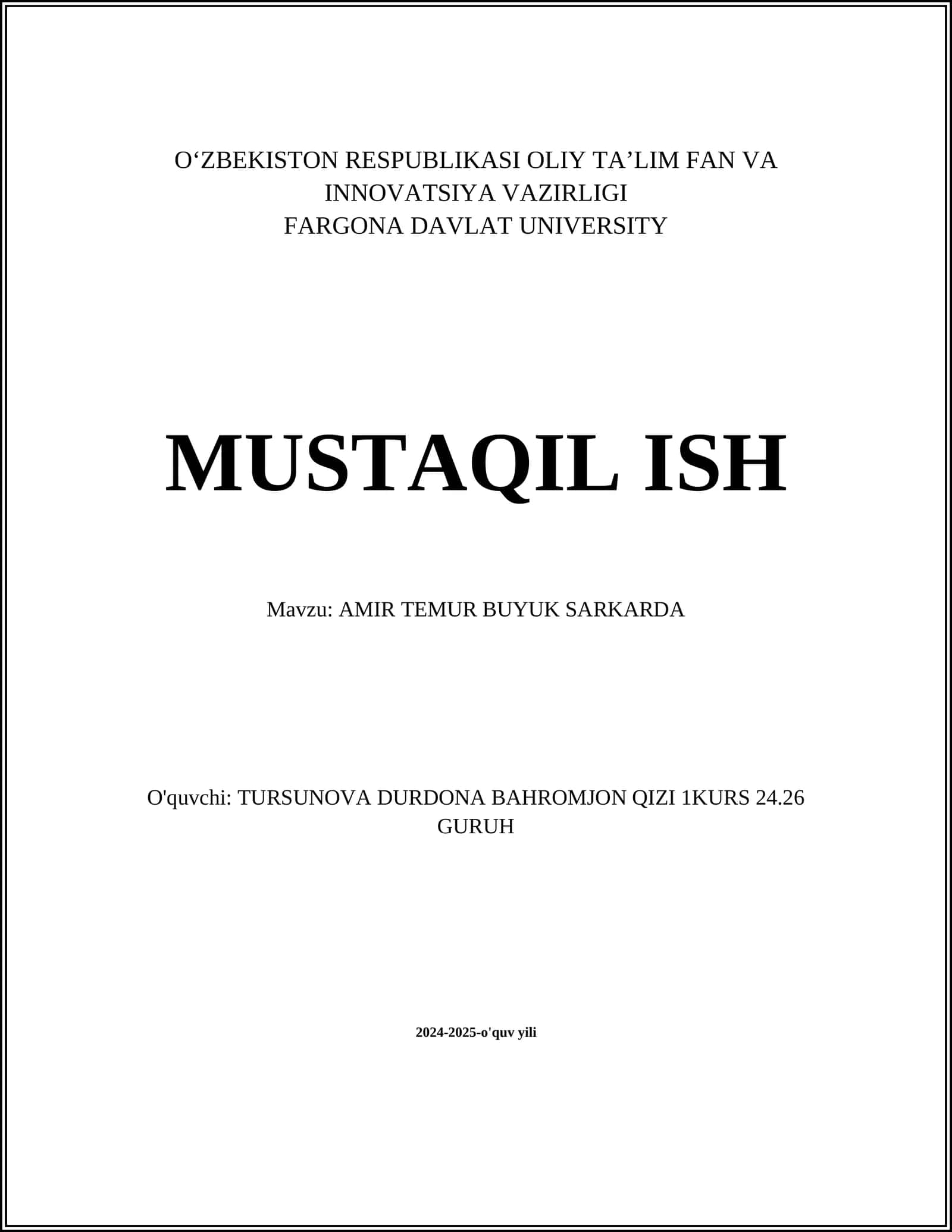 AMIR TEMUR BUYUK SARKARDA