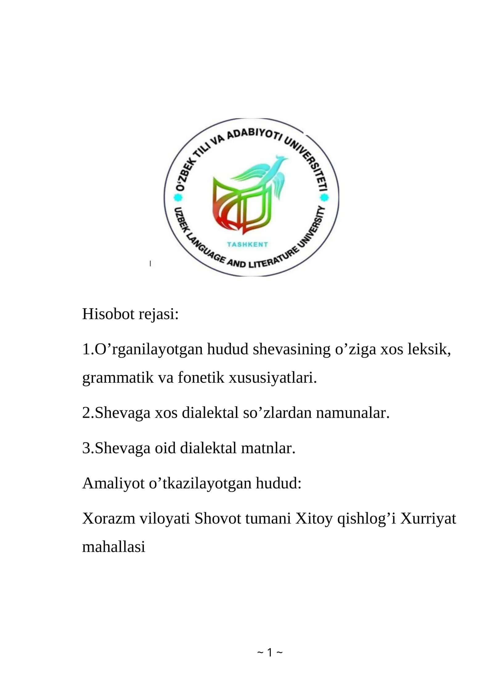 Xorazm hudud shevasining o’ziga xos leksik, grammatik va fonetik xususiyatlari