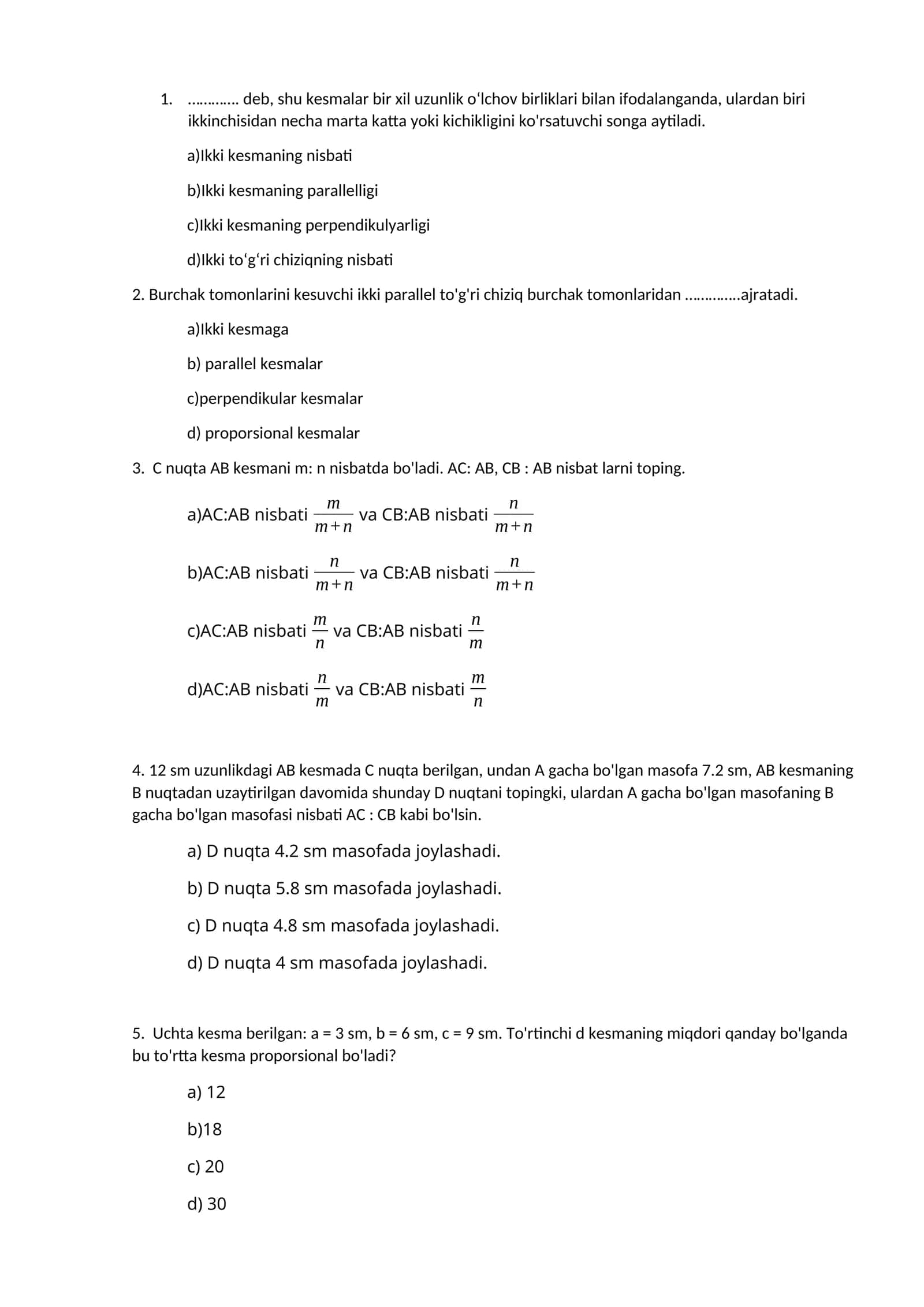 Matematika savollari va javoblari
