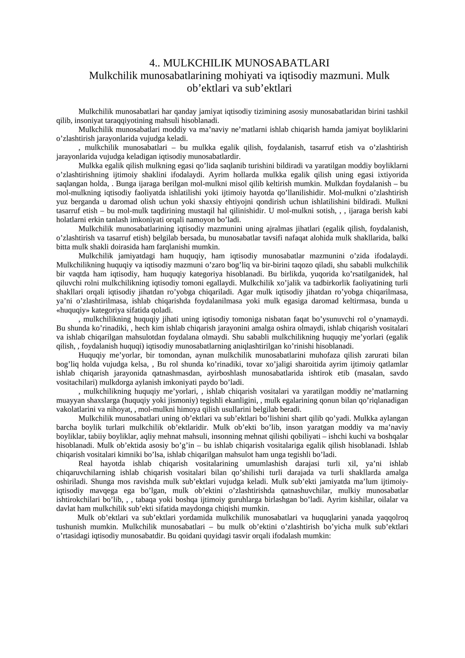 MULKCHILIK MUNOSABATLARI