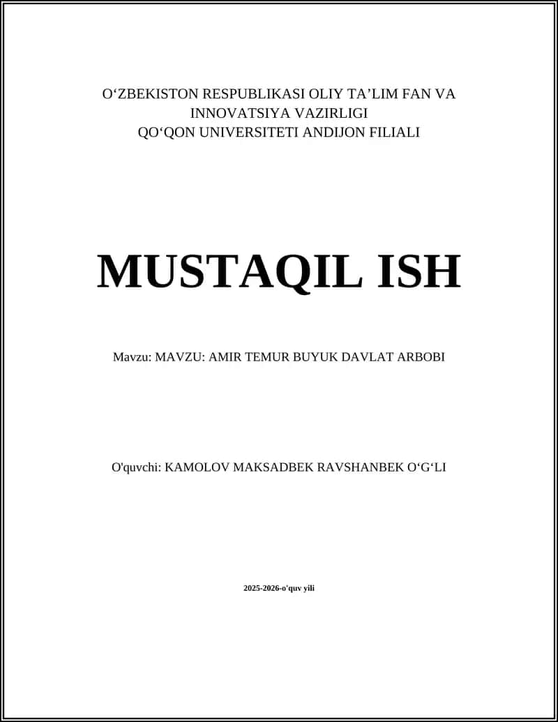AMIR TEMUR BUYUK DAVLAT ARBOBI