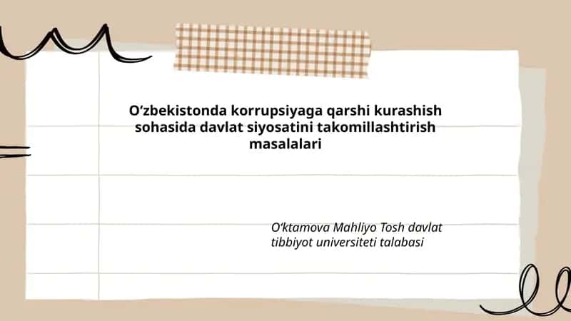 Korrupsiyaga qarshi milliy qonunchilikni takomillashtirish masalalari